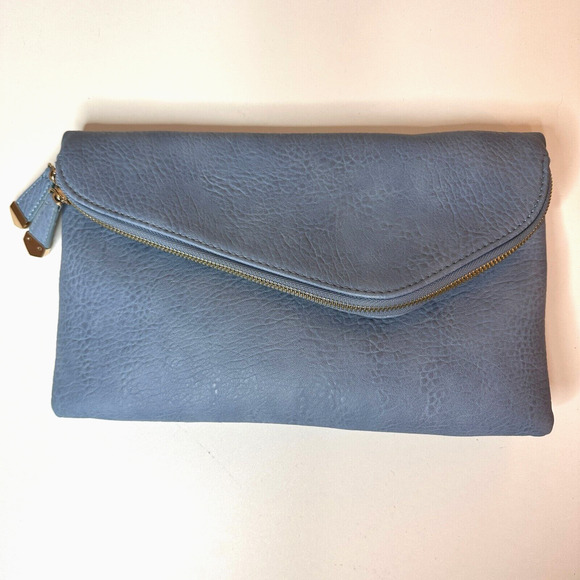 Urban Expressions Stella Dusty Blue Pebble Vegan Striped Interior Leather Clutch - Picture 2 of 16